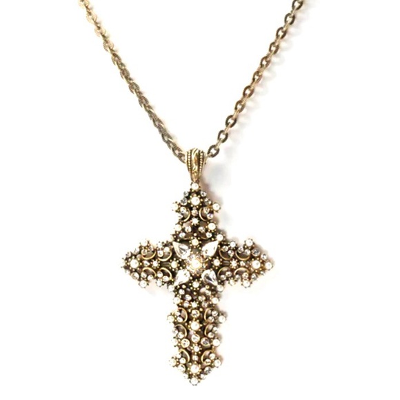 Sweet Romance Lace Cross Pendant Necklace Crystal & Seed Pearls NWOT - Picture 3 of 11